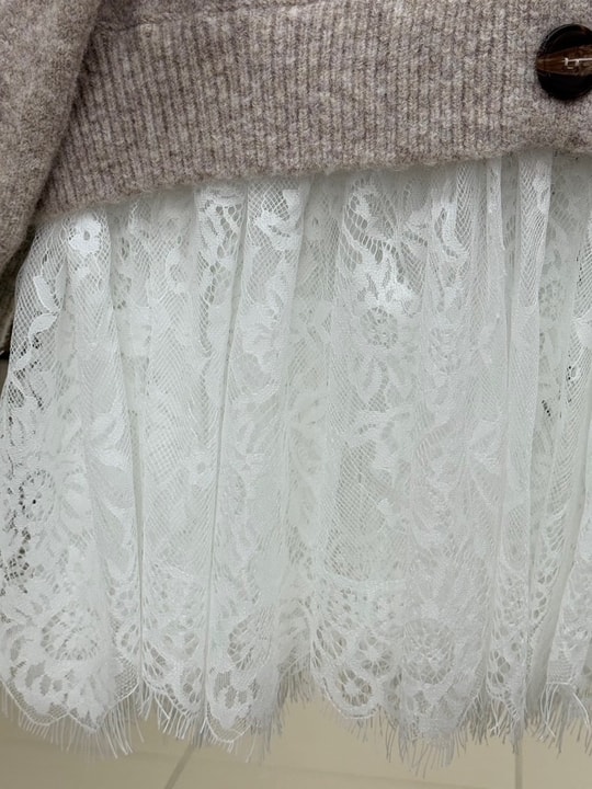 Ahucemal Kolu Ve Altı Dantelli Triko Hırka-KR6090 Taş