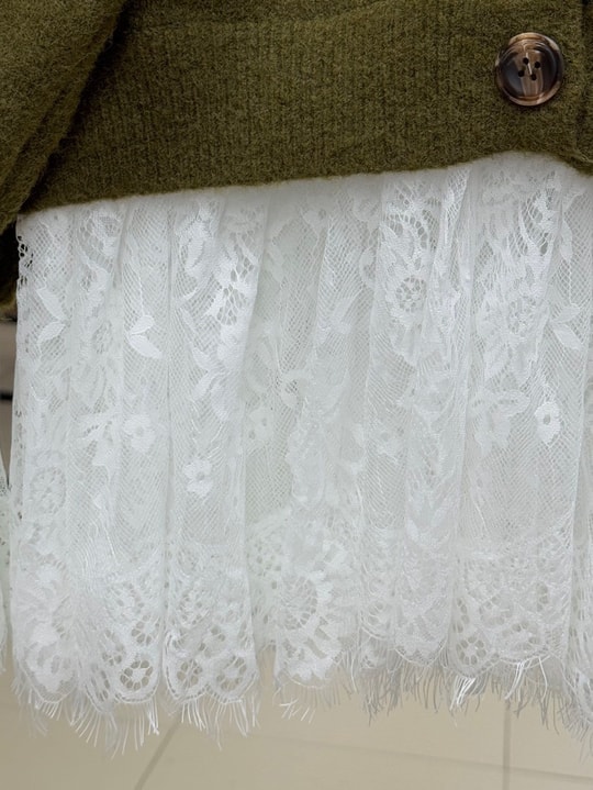 Ahucemal Kolu Ve Altı Dantelli Triko Hırka-KR6090 Haki