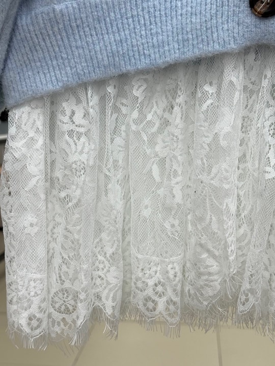 Ahucemal Kolu Ve Altı Dantelli Triko Hırka-KR6090 Mavi