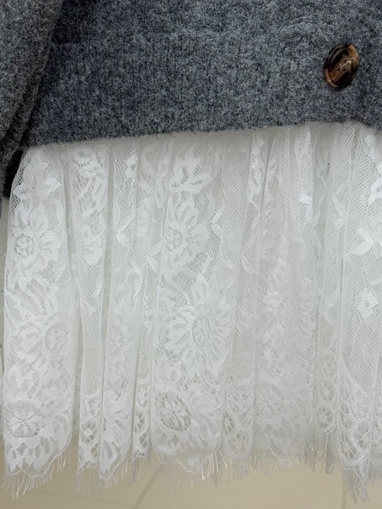 Ahucemal Kolu Ve Altı Dantelli Triko Hırka-KR6090 Antrasit