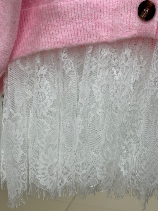 Ahucemal Kolu Ve Altı Dantelli Triko Hırka-KR6090 Pembe
