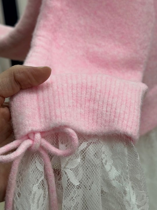 Ahucemal Kolu Ve Altı Dantelli Triko Hırka-KR6090 Pembe