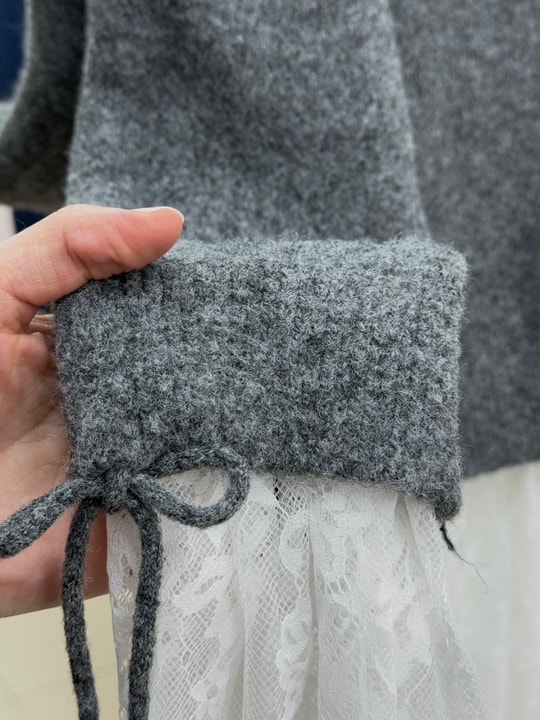 Ahucemal Kolu Ve Altı Dantelli Triko Hırka-KR6090 Antrasit
