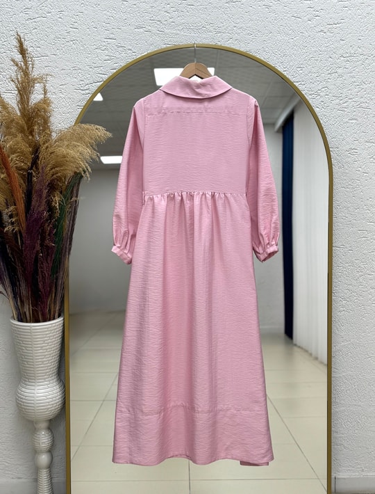 Akay Yarım Patlı Fiyonk Detay Elbise-ŞA1173 Pembe