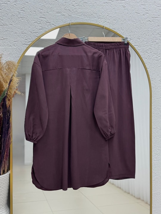 Akel Tek Cepli Gömleği Uzun Pantolonlu Takım-MF603 Bordo