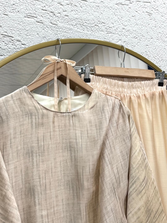 Akibe Kendinden Desenli Vual Pantolonlu Takım-ML2138 Bej
