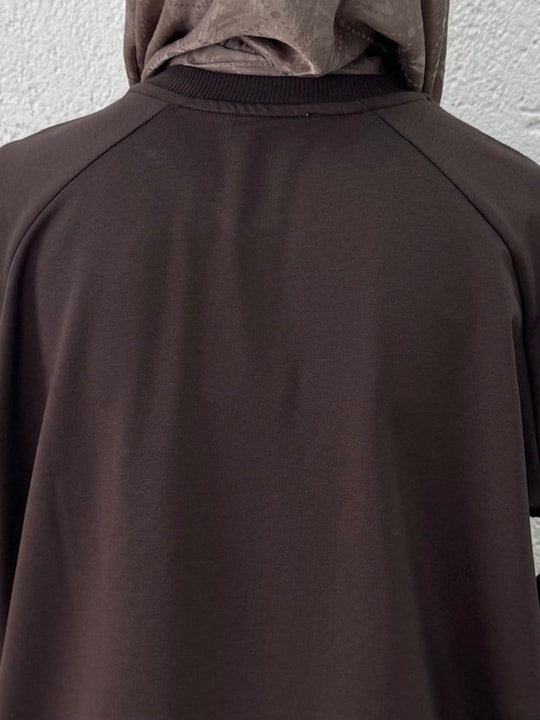 Akınay Baskı Ve Nakışlı Dikiş Detay Sweat-EU2683 Kahve
