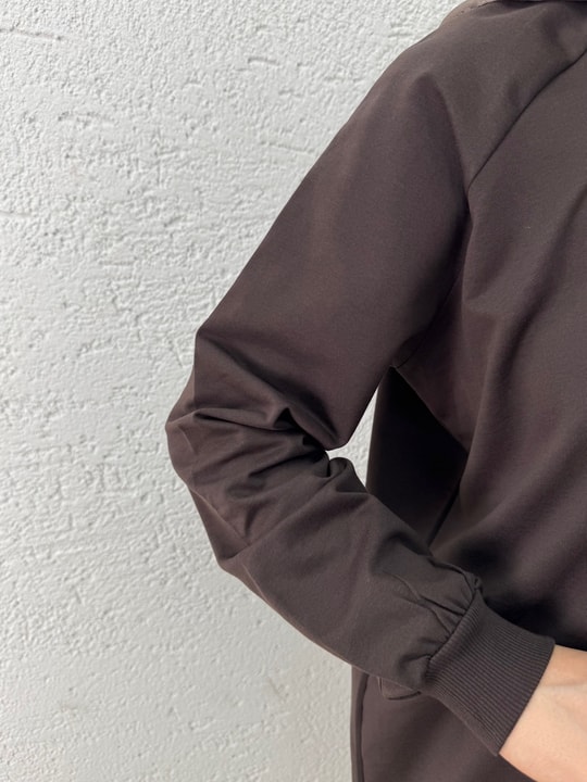 Akınay Baskı Ve Nakışlı Dikiş Detay Sweat-EU2683 Kahve