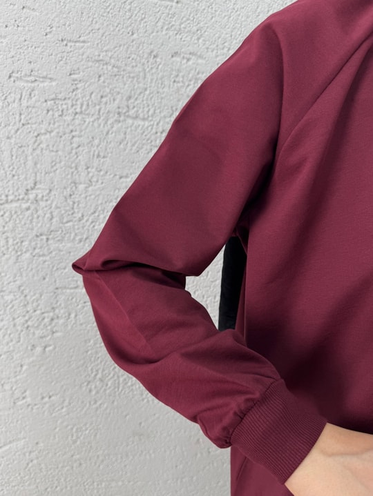 Akınay Baskı Ve Nakışlı Dikiş Detay Sweat-EU2683 Bordo