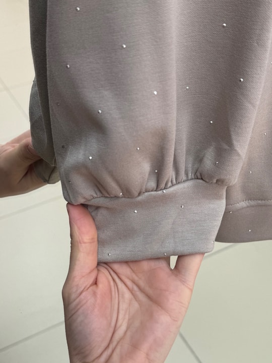 Alara Ful Taşlı Oversize Tunik-NA829 Vizon
