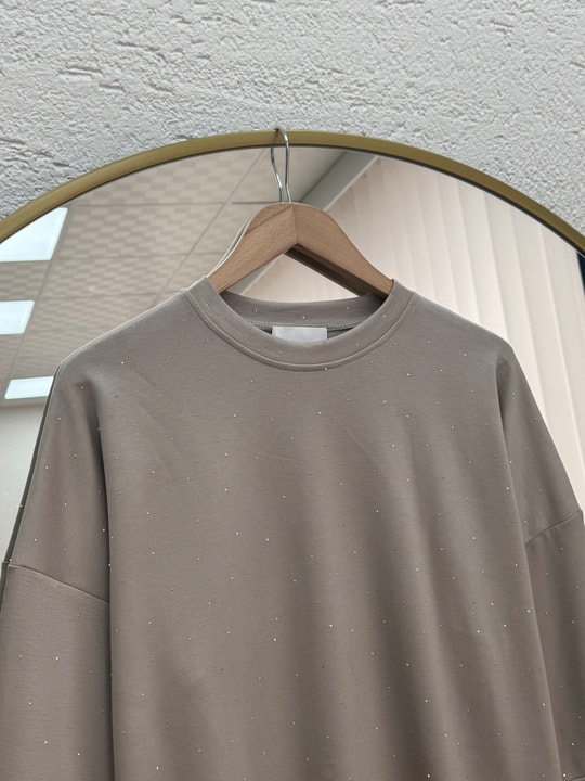 Alara Ful Taşlı Oversize Tunik-NA829 Vizon