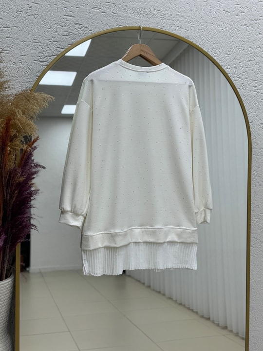 Albina Ful Taşlı Altı Piliseli Oversize Tunik-NA828 Ekru