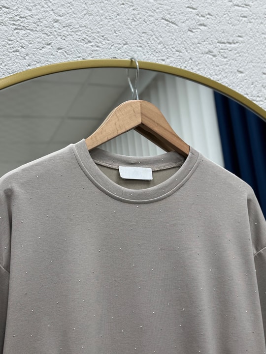 Albina Ful Taşlı Altı Piliseli Oversize Tunik-NA828 Taş
