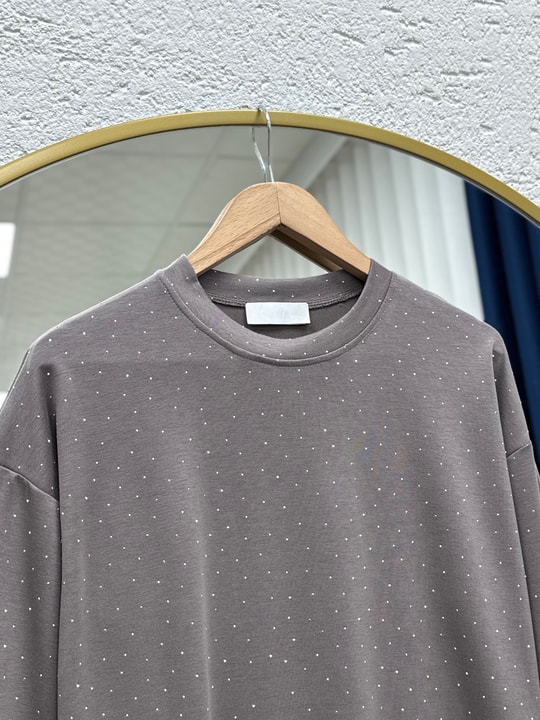 Albina Ful Taşlı Altı Piliseli Oversize Tunik-NA828 Vizon