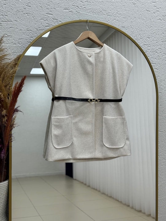 Aleta Astarlı Tek Düğmeli Peluş Yelek-BN4550 Taş
