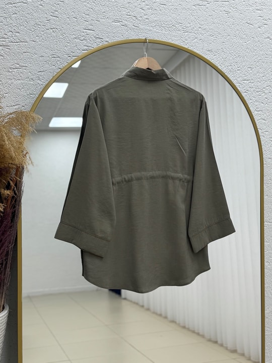 Aleyna Yarısı Düğmeli Beli Sıkmalı Tunik-ZN2092 Haki
