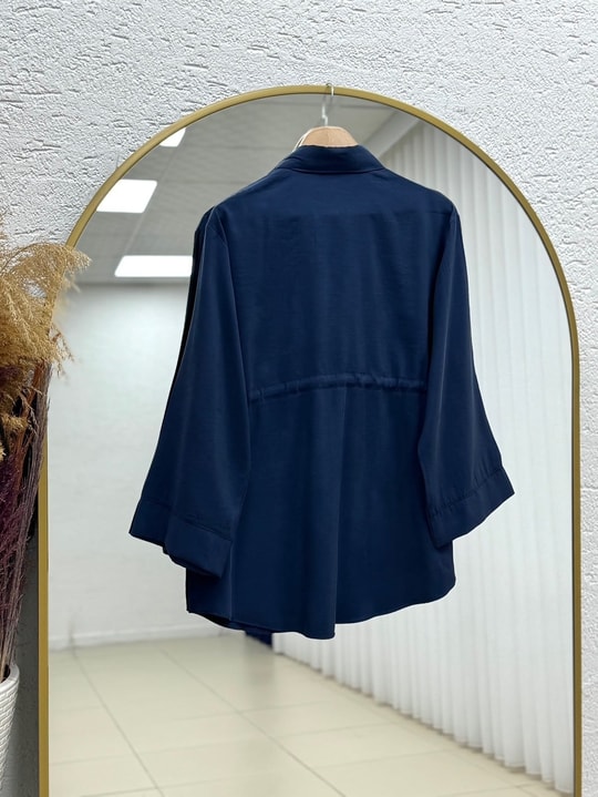 Aleyna Yarısı Düğmeli Beli Sıkmalı Tunik-ZN2092 Lacivert