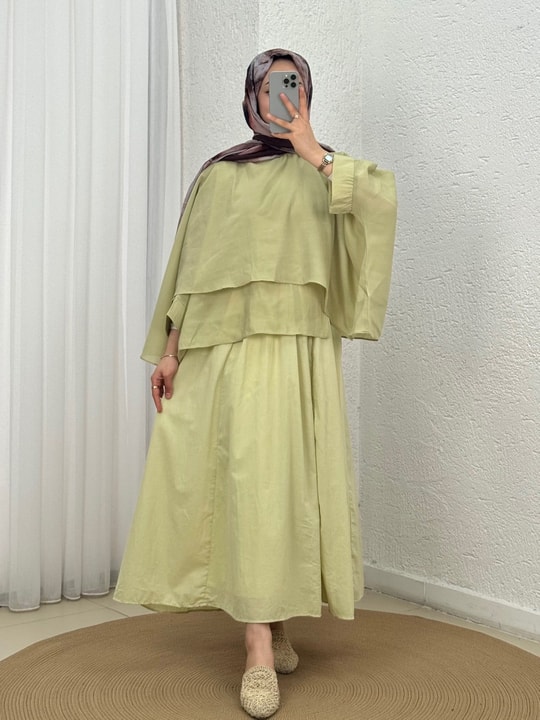 Alis Önü Şallı Yarasa Kol Bluz-ML038 Yağ Yeşili