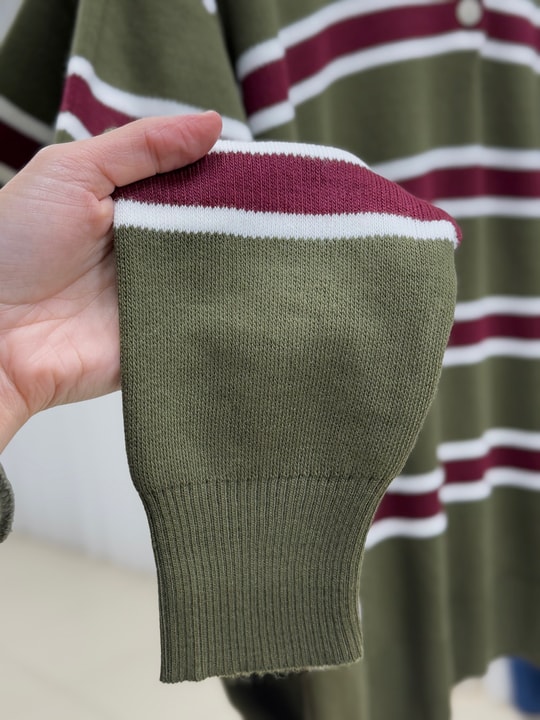Aliza Polo Yaka Çizgili Düğmeli Kazak-KR5053 Haki