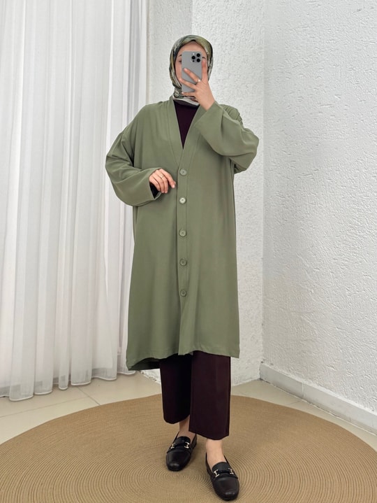 Almila Düğmeli Hırka-BN3541 Haki