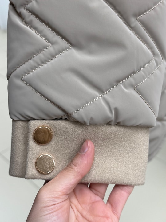 Alva Düğmeleri Çıtçıtlı Beli Sıkmalı Kapitone Kısa Mont-EN2108 Vizon