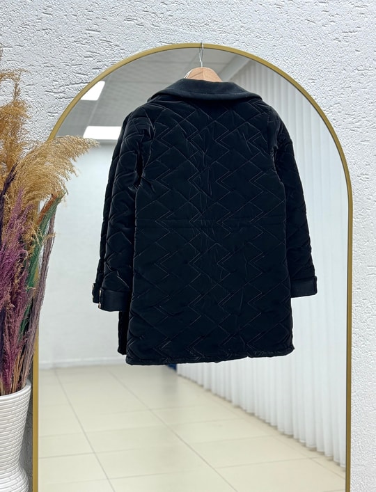 Alva Düğmeleri Çıtçıtlı Beli Sıkmalı Kapitone Kısa Mont-EN2108 Siyah