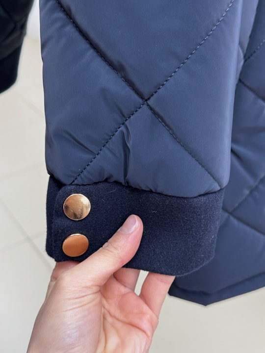 Alva Düğmeleri Çıtçıtlı Beli Sıkmalı Kapitone Kısa Mont-EN2108 Lacivert