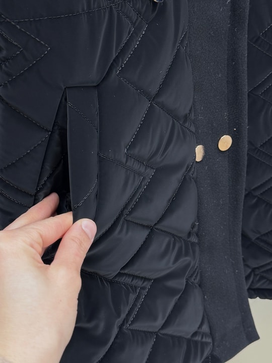 Alva Düğmeleri Çıtçıtlı Beli Sıkmalı Kapitone Kısa Mont-EN2108 Siyah