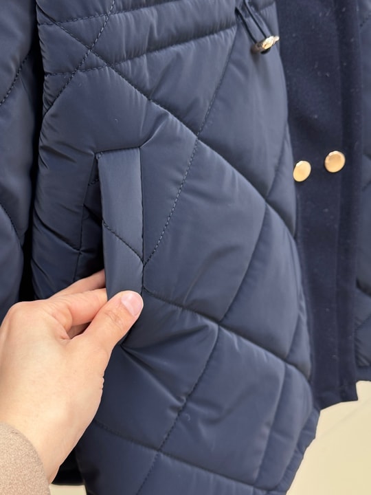 Alva Düğmeleri Çıtçıtlı Beli Sıkmalı Kapitone Kısa Mont-EN2108 Lacivert