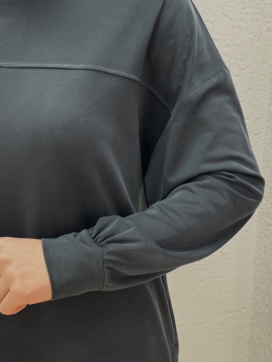 Arife Önü Robalı Yanı Düğmeli Pantolonlu Pike Takım-EY1006 Antrasit