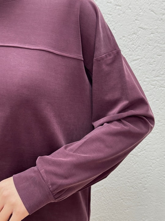 Arife Önü Robalı Yanı Düğmeli Pantolonlu Pike Takım-EY1006 Mürdüm