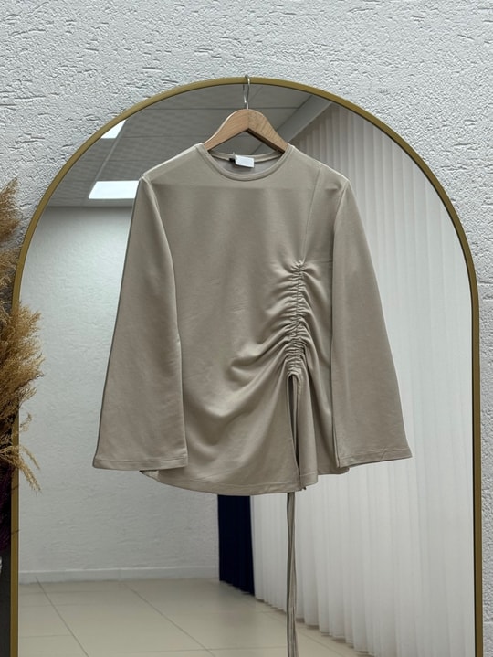 Armina Büzgülü Geniş Kollu Bluz-SS13231 Taş