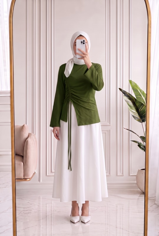 Armina Büzgülü Geniş Kollu Bluz-SS13231 Haki