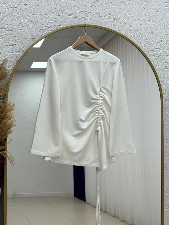 Armina Büzgülü Geniş Kollu Bluz-SS13231 Ekru