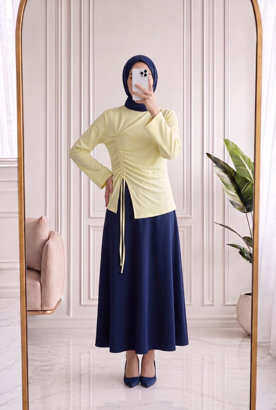 Armina Büzgülü Geniş Kollu Bluz-SS13231 Sarı