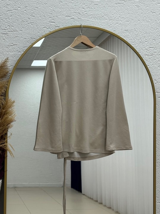 Armina Büzgülü Geniş Kollu Bluz-SS13231 Taş