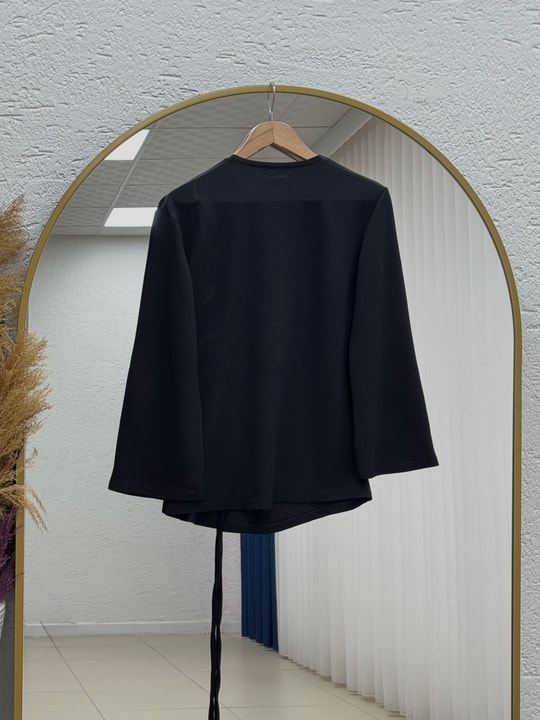 Armina Büzgülü Geniş Kollu Bluz-SS13231 Siyah