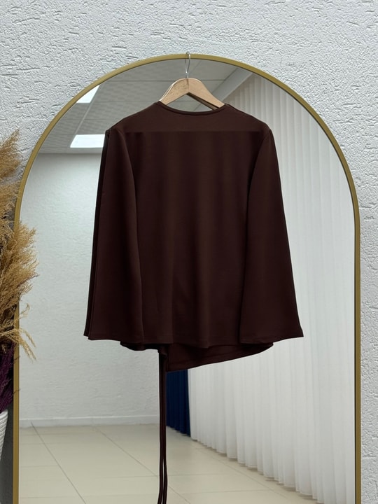 Armina Büzgülü Geniş Kollu Bluz-SS13231 Kahve