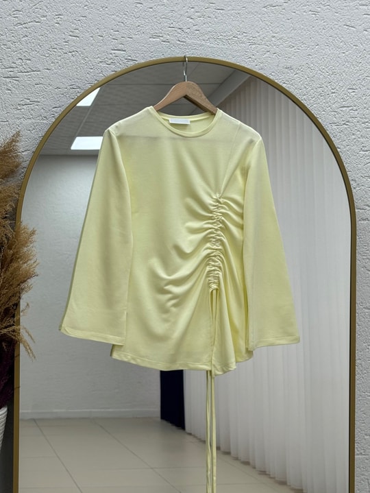 Armina Büzgülü Geniş Kollu Bluz-SS13231 Sarı