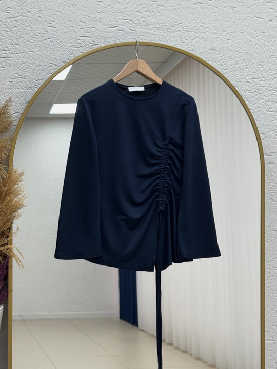 Armina Büzgülü Geniş Kollu Bluz-SS13231 Lacivert