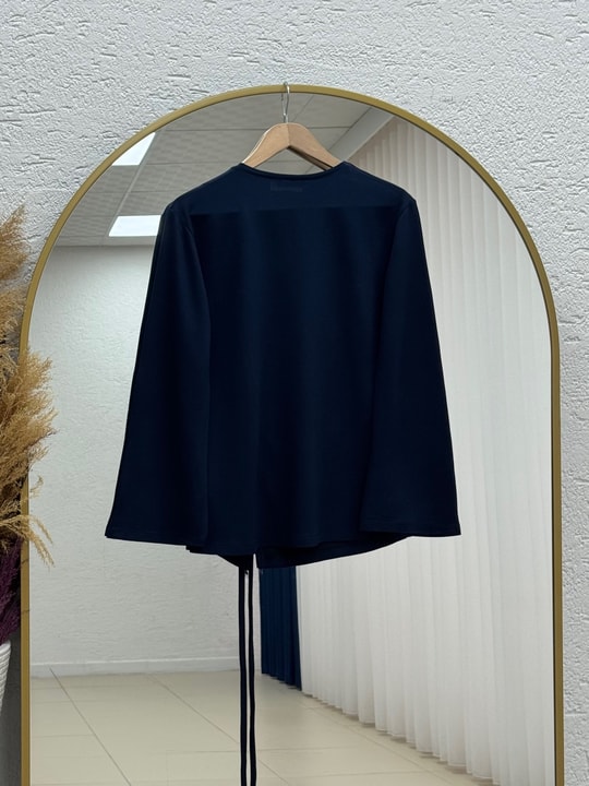 Armina Büzgülü Geniş Kollu Bluz-SS13231 Lacivert