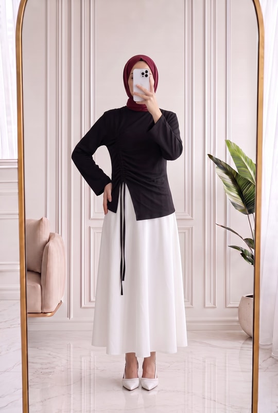 Armina Büzgülü Geniş Kollu Bluz-SS13231 Siyah