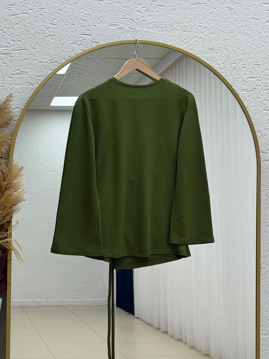 Armina Büzgülü Geniş Kollu Bluz-SS13231 Haki