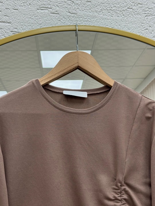 Armina Büzgülü Geniş Kollu Bluz-SS13231 Sütlü Kahve