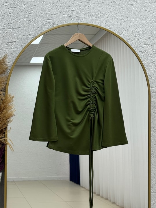 Armina Büzgülü Geniş Kollu Bluz-SS13231 Haki