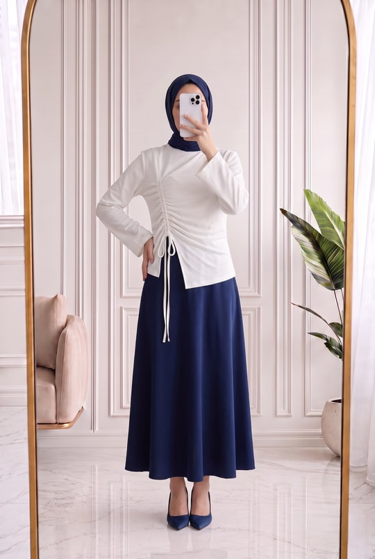 Armina Büzgülü Geniş Kollu Bluz-SS13231 Ekru