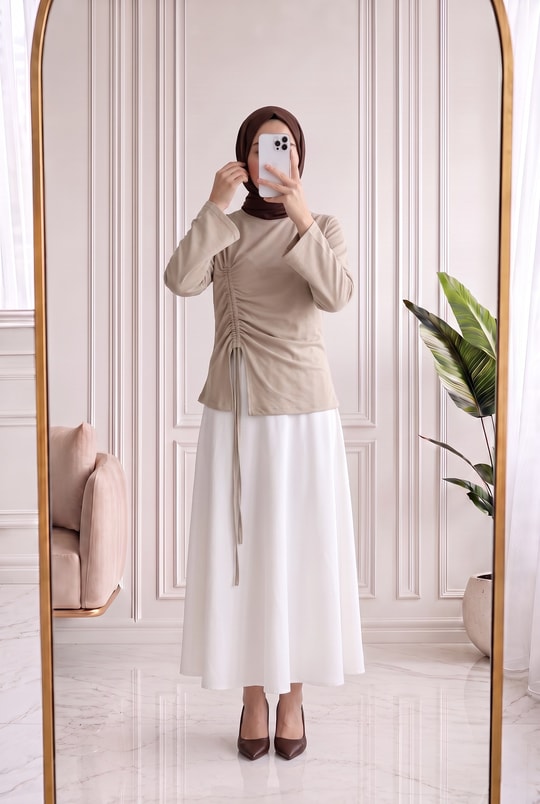 Armina Büzgülü Geniş Kollu Bluz-SS13231 Taş