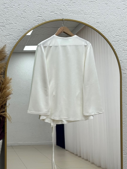 Armina Büzgülü Geniş Kollu Bluz-SS13231 Ekru