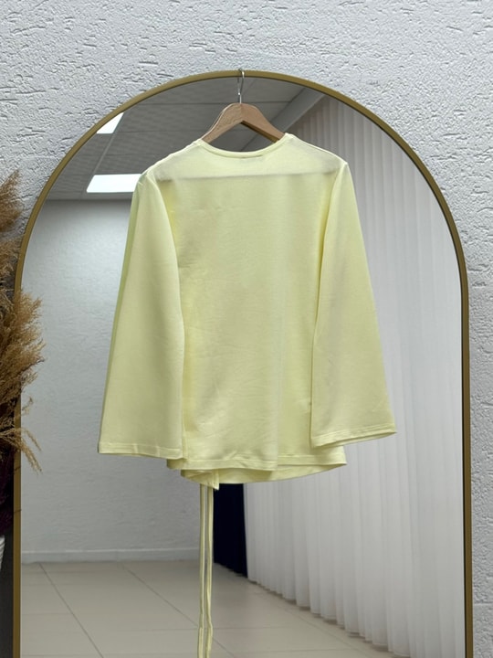 Armina Büzgülü Geniş Kollu Bluz-SS13231 Sarı