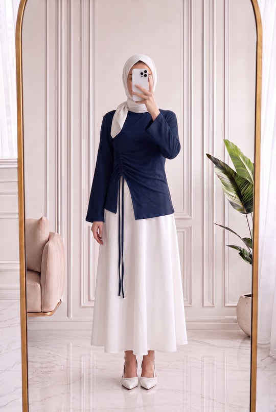 Armina Büzgülü Geniş Kollu Bluz-SS13231 Lacivert